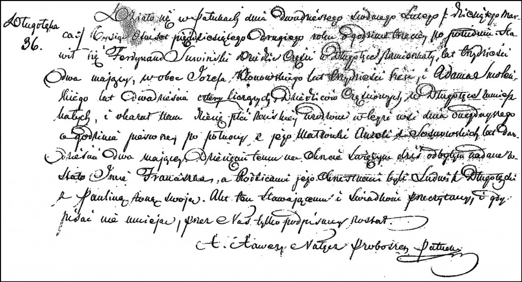 The Birth and Baptismal Record of Franciszka Suwińska - 1852