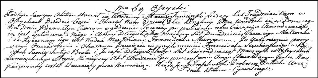 The Birth and Baptismal Record of Franciszka Marianna Suwińska - 1824
