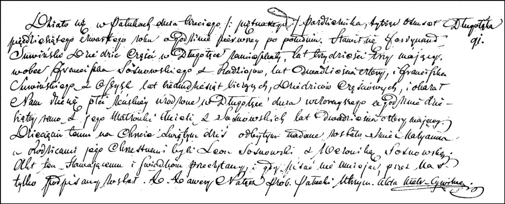 The Birth and Baptismal Record of Marianna Suwińska - 1854