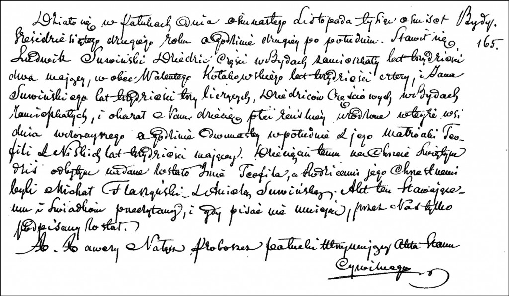 The Birth and Baptismal Record of Teofila Suwińska - 1862