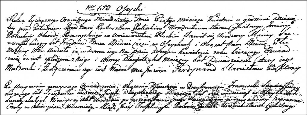 The Birth and Baptismal Record of Ferdynand Stanisław Suwiński - 1820