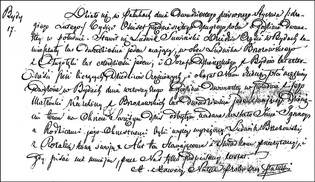 The Birth and Baptismal Record of Ignacy Suwiński - 1852