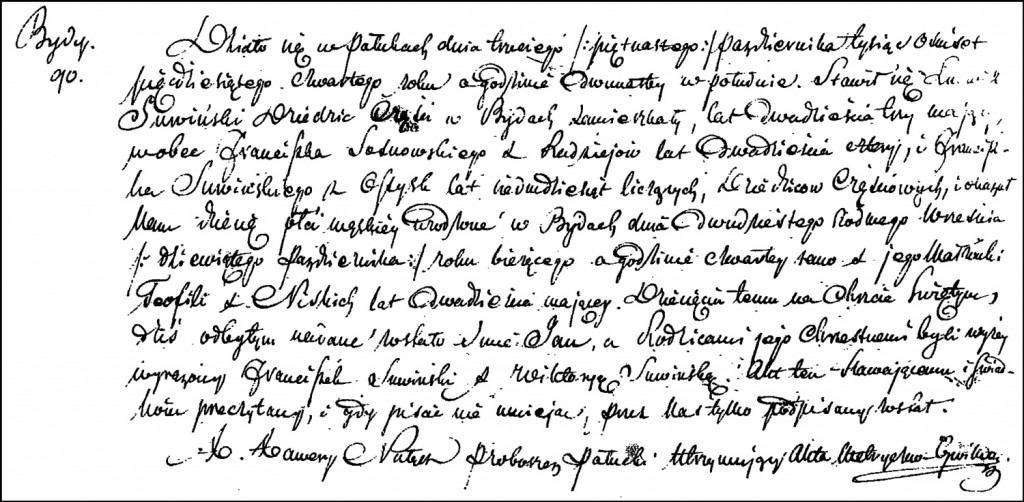 The Birth and Baptismal Record of Jan Suwiński - 1854
