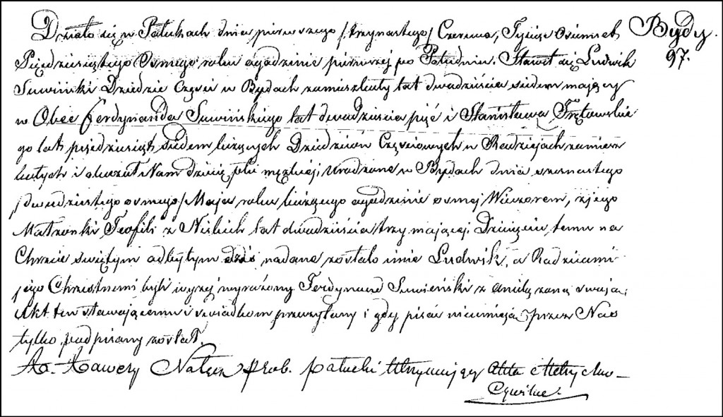 The Birth and Baptismal Record of Ludwik Suwiński - 1858