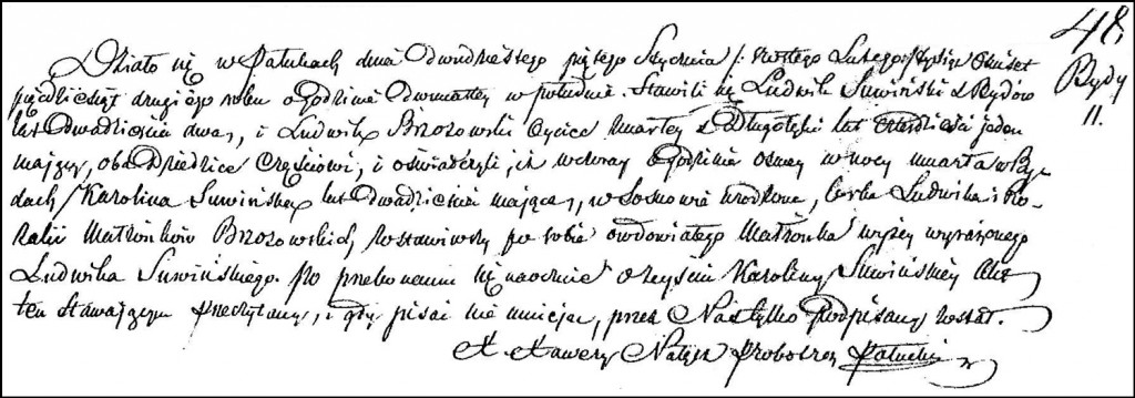 The Death and Burial Record of Karolina née Brzozowska Suwińska - 1852