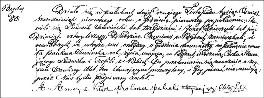 The Death and Burial Record of Paulina Suwińska - 1861