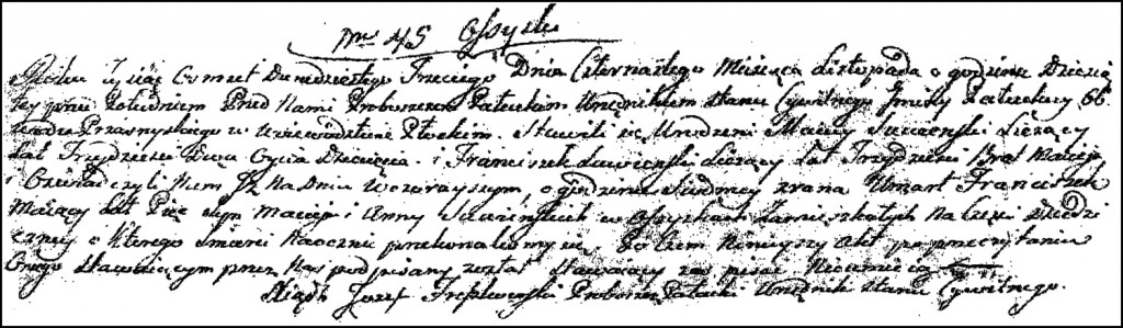 The Death and Burial Record of Franciszek Antoni Suwiński - 1823