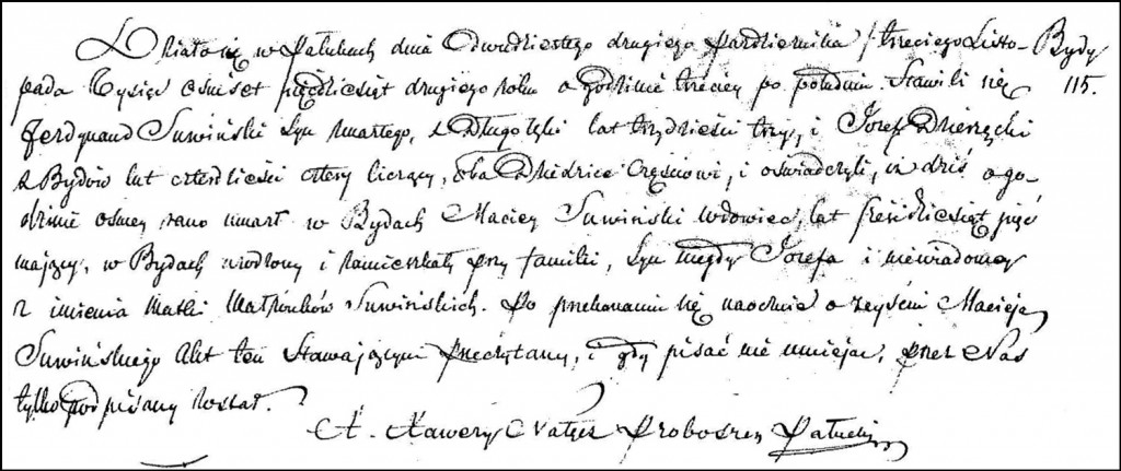 The Death and Burial Record of Maciej Suwiński - 1852
