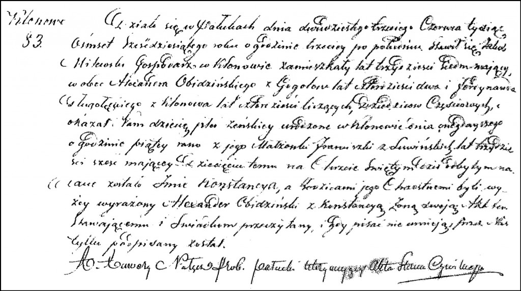 The Birth and Baptismal Record of Konstancja Milewska - 1860