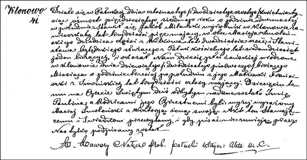 The Birth and Baptismal Record of Paulina Milewska - 1857