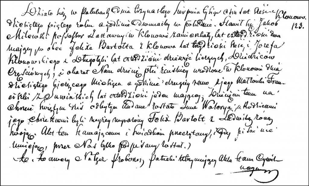 The Birth and Baptismal Record of Waleria Milewska - 1865