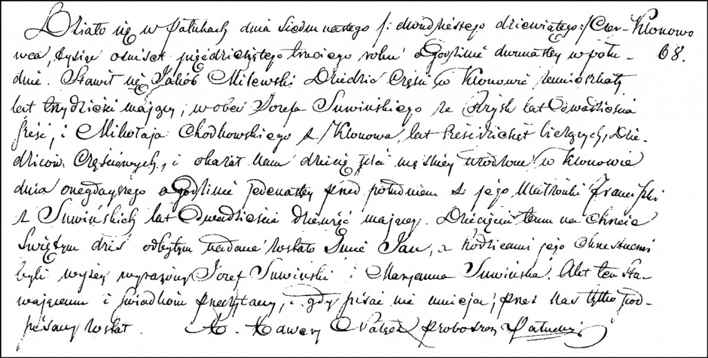 The Birth and Baptismal Record of Jan Milewski - 1853