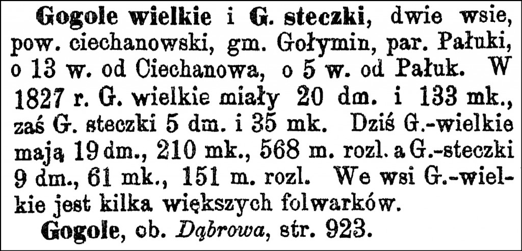 Słownik Geograficzny Entry for Gogole