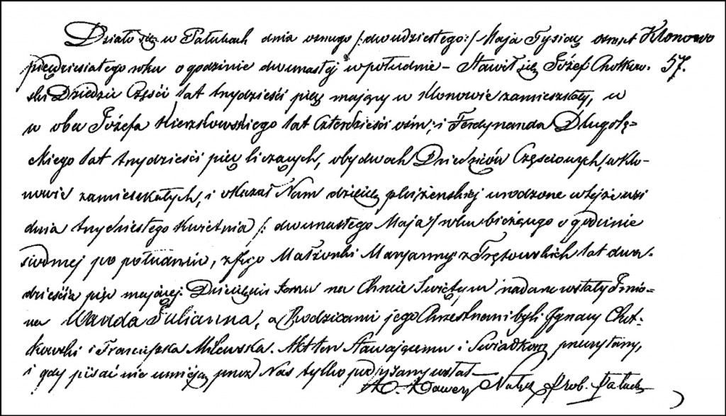 The Birth and Baptismal Record of Wanda Julianna Chodkowska - 1850