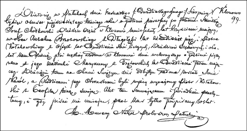 The Birth and Baptismal Record of Karol Chodkowski - 1853