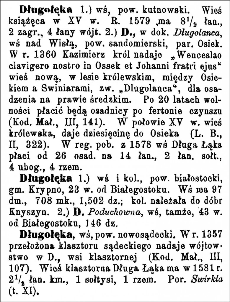 Słownik Geograficzny Entry for Długołęka (Vol. XV)