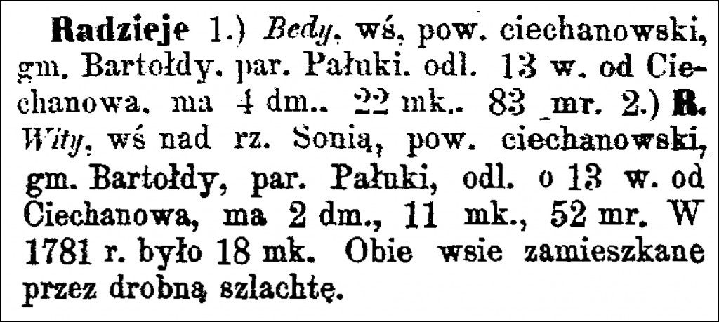 Słownik Geograficzny Entry for Radzieje