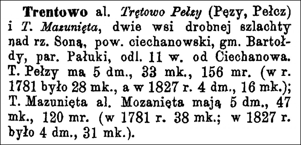 The Słownik Geograficzny Entry for Trentowo