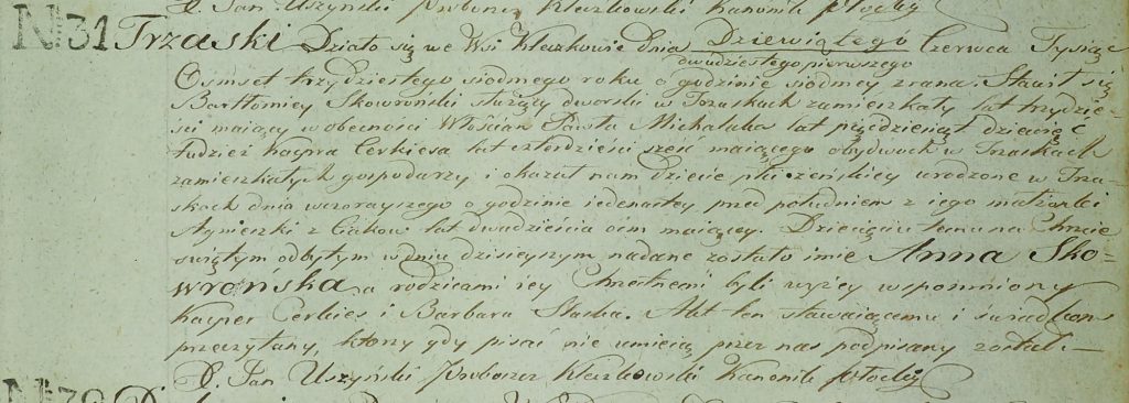 Birth and Baptismal Record for Anna Skowrońska - 1837