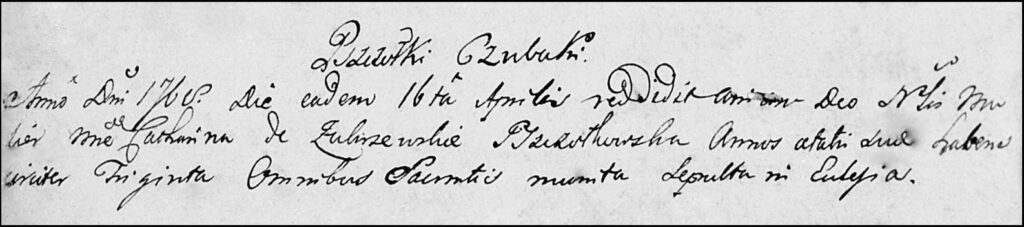 Death and Burial Record for Katarzyna Pszczółkowska - 1768
